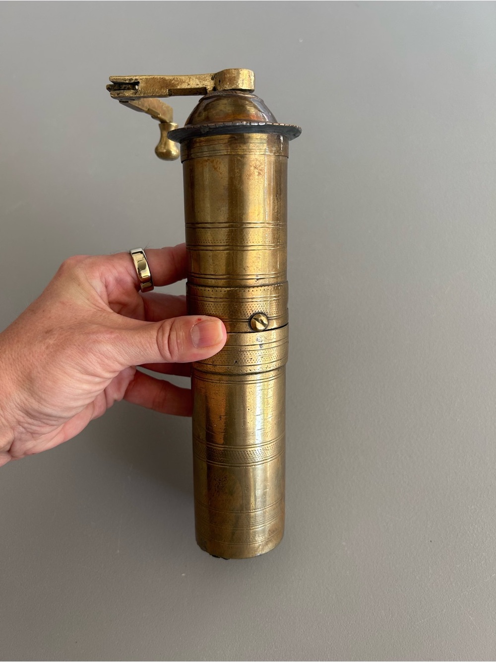 ANTIQUE 9” TALL Brass TURKISH Ottoman Spice/Coffee GRINDER  PEPPER MILL